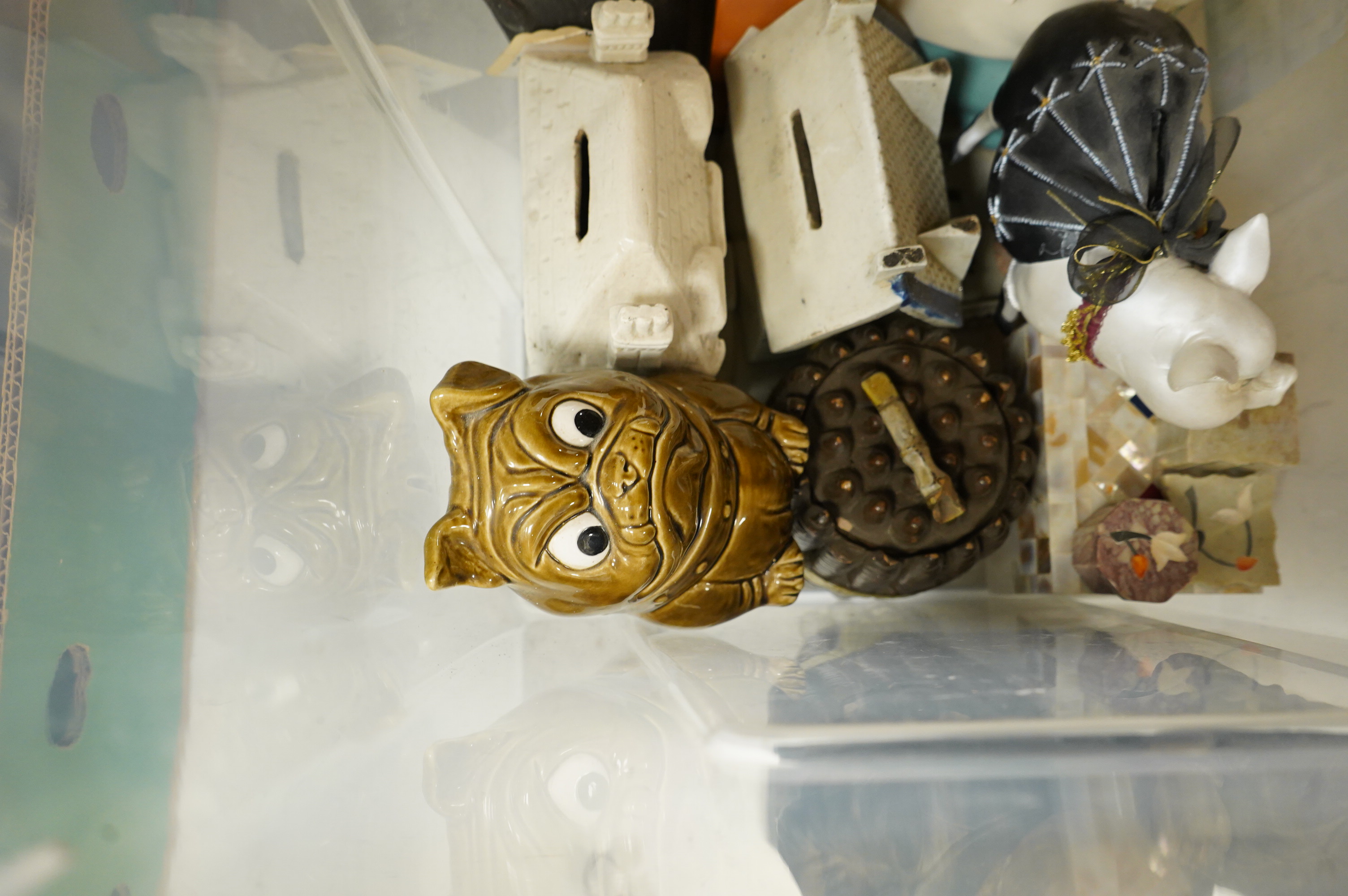 A collection of money boxes and pietra dura boxes